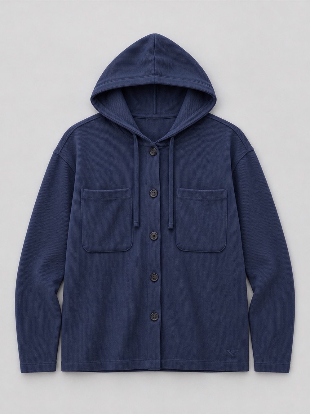 Roxy Waffle Knit Hooded Navy Blue Button-Down Shirt